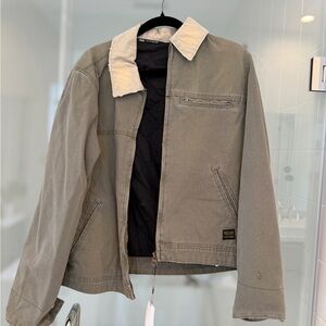 Zara Men's Khaki Jacket with Cream Collar